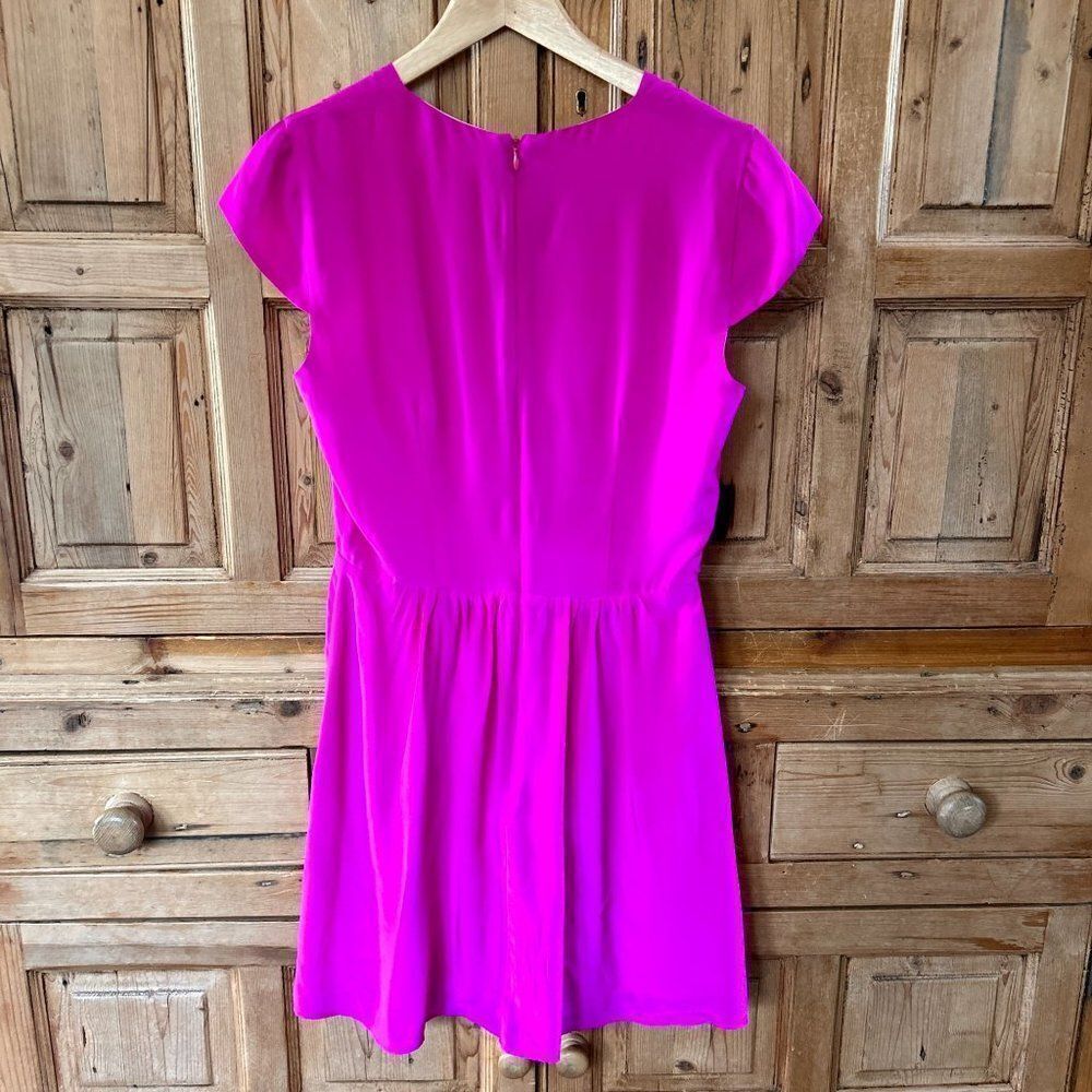 Lavender Brown Small Hot Pink Dress Fuschia V-Neck Fit and Flare Silk Barbie NEW - Picture 6 of 8